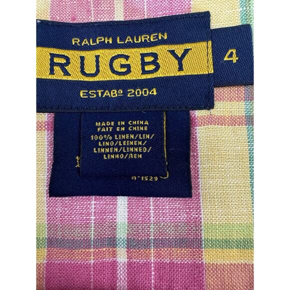 Vtg Y2K Ralph Lauren Rugby Linen Plaid Argyle Drop Waist Button Mini Skirt Sz 4‎ - Picture 3 of 7